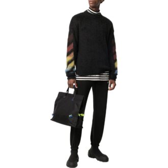 Off-White Hombre SS22 Pantalones deportivos casuales con rayas diagonales y pies integrados, versión negra