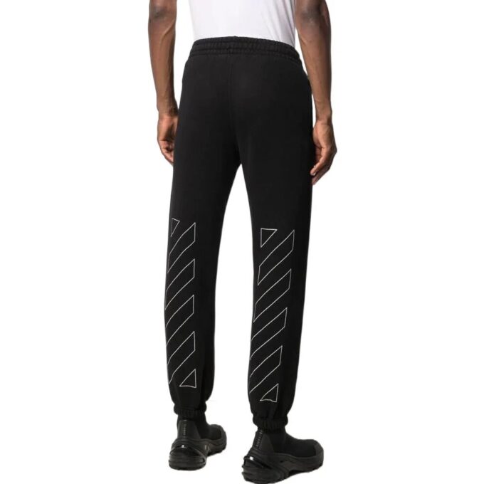 Off-White Hombre SS22 Pantalones deportivos casuales con rayas diagonales y pies integrados, versión negra
