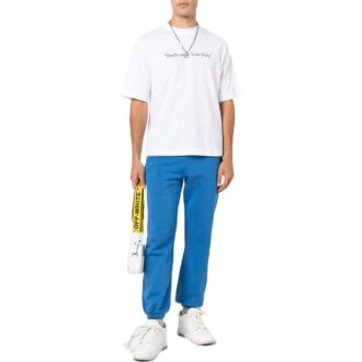 Off-White Hombre SS22 Pantalones deportivos informales con estampado de rayas y logotipo, versión azul
