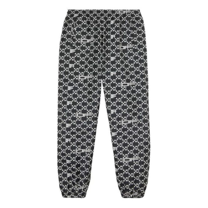 Off-White Hombre SS22 Pantalones deportivos/pantalones/joggers con estampado completo de flechas y letras, negros