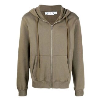 Off-White Hombre SS22 Sudadera con capucha y cremallera de color liso Verde otoño