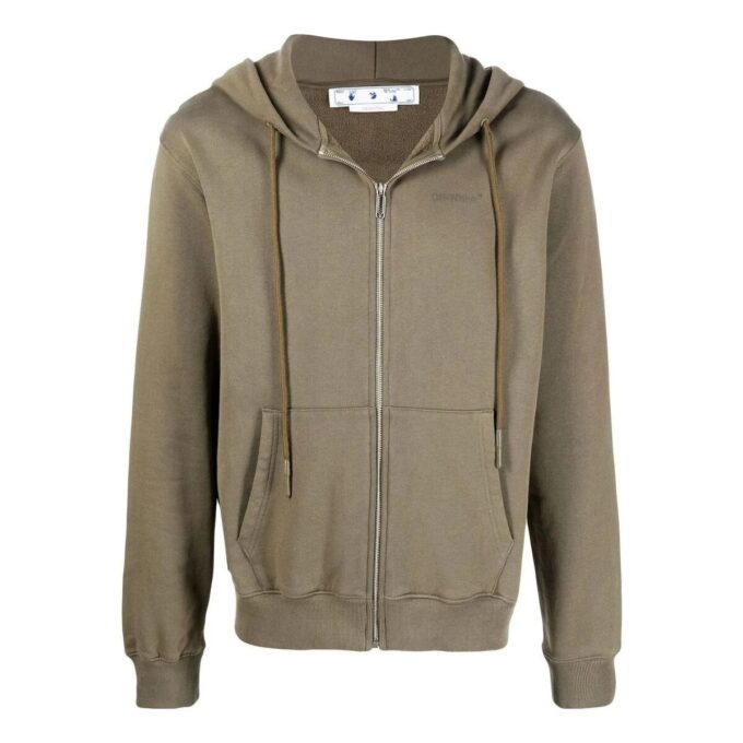 Off-White Hombre SS22 Sudadera con capucha y cremallera de color liso Verde otoño