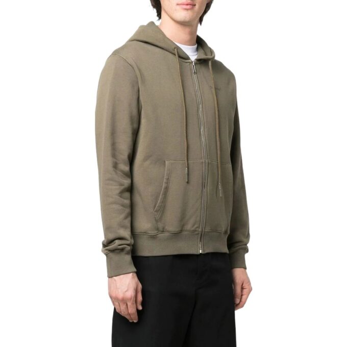 Off-White Hombre SS22 Sudadera con capucha y cremallera de color liso Verde otoño