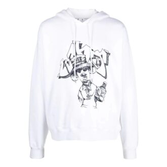 Off-White Hombre SS22 Sudadera con cordón y estampado de grafitis, corte holgado, blanco Off-White Hombre SS22 Sudadera con cordón y estampado de grafitis, corte holgado, blanco