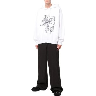 Off-White Hombre SS22 Sudadera con cordón y estampado de grafitis, corte holgado, blanco Off-White Hombre SS22 Sudadera con cordón y estampado de grafitis, corte holgado, blanco