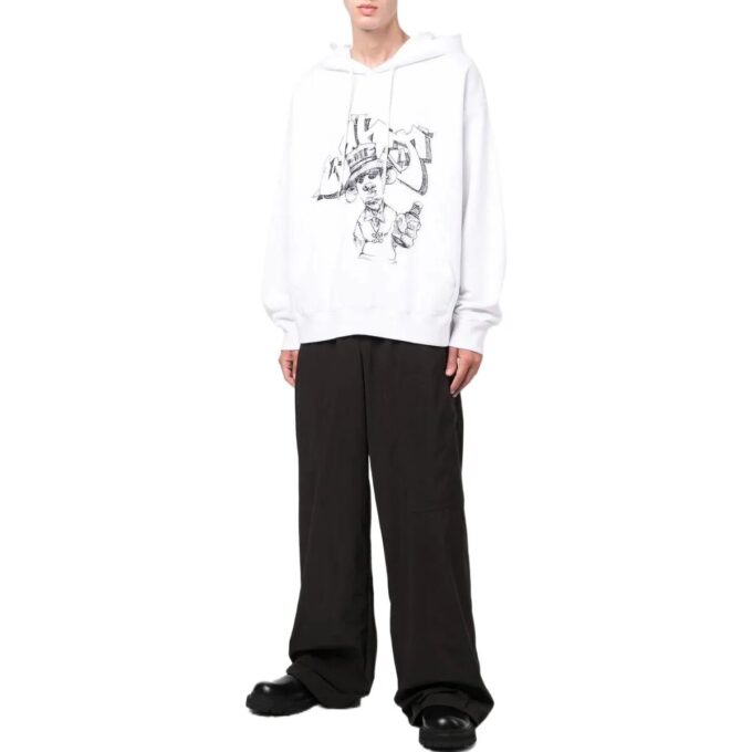 Off-White Hombre SS22 Sudadera con cordón y estampado de grafitis, corte holgado, blanco