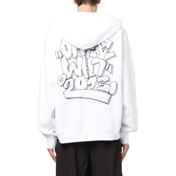 Off-White Hombre SS22 Sudadera con cordón y estampado de grafitis, corte holgado, blanco
