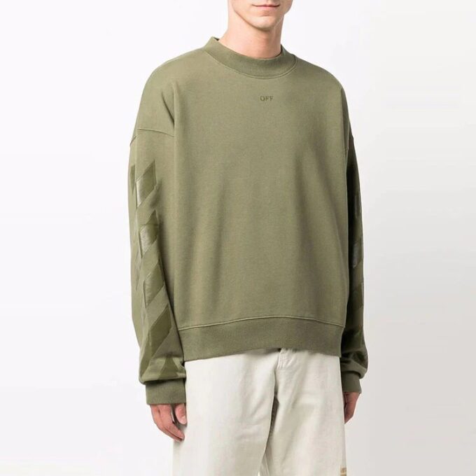 Off-White Jersé para hombre FW21 con el icónico estampado de flechas, cordón y corte holgado, verde