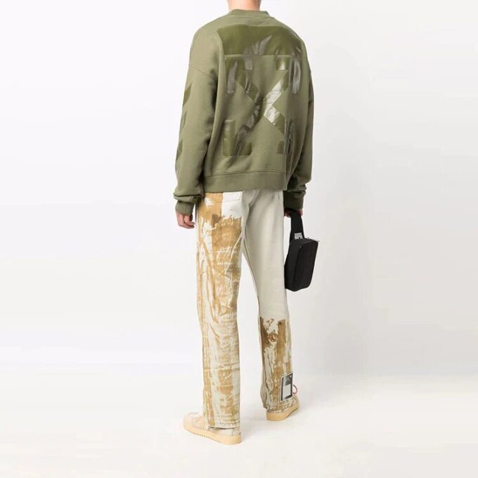 Off-White Jersé para hombre FW21 con el icónico estampado de flechas, cordón y corte holgado, verde