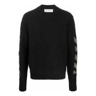 Off-White Jersey de lana de cuello redondo con estampado de Arrows para hombre FW21, corte holgado, negro