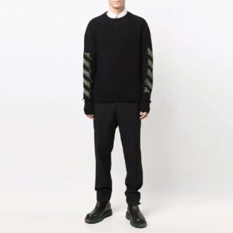 Off-White Jersey de lana de cuello redondo con estampado de Arrows para hombre FW21, corte holgado, negro
