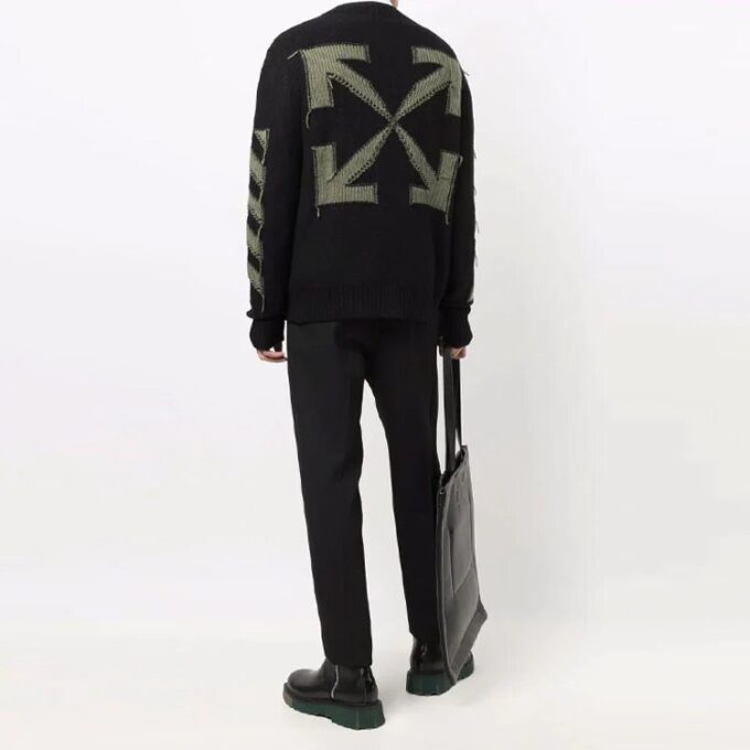 Off-White Jersey de lana de cuello redondo con estampado de Arrows para hombre FW21, corte holgado, negro