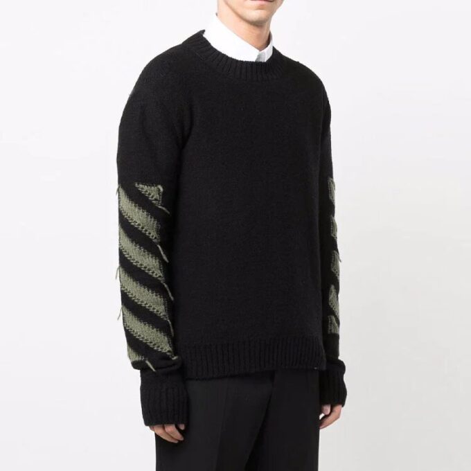 Off-White Jersey de lana de cuello redondo con estampado de Arrows para hombre FW21, corte holgado, negro