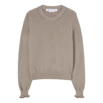 Off-White: Jersey de lana de manga larga con cuello redondo y logo para hombre, colección FW22, color marrón