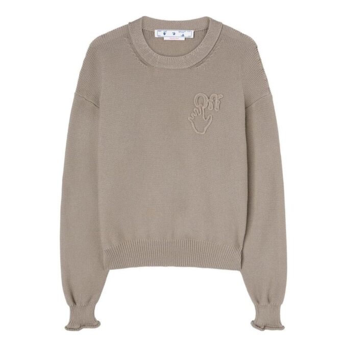 Off-White: Jersey de lana de manga larga con cuello redondo y logo para hombre, colección FW22, color marrón
