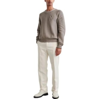 Off-White: Jersey de lana de manga larga con cuello redondo y logo para hombre, colección FW22, color marrón