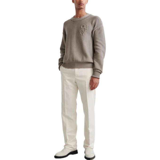 Off-White: Jersey de lana de manga larga con cuello redondo y logo para hombre, colección FW22, color marrón