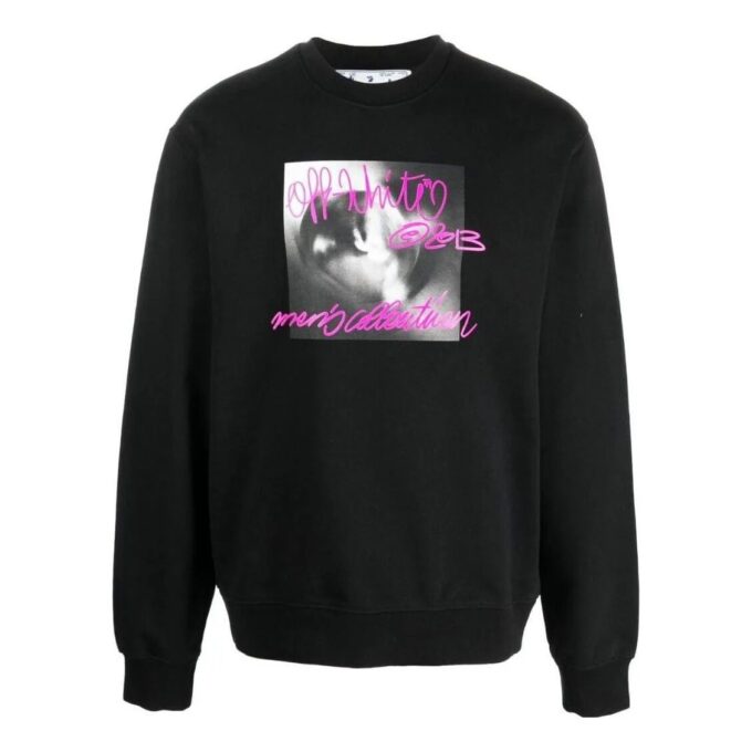Off-White Jerséis de cuello redondo con estampado de letras para hombre, temporada Otoño-Invierno 2022, manga larga, color negro