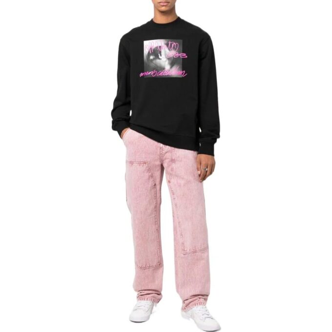 Off-White Jerséis de cuello redondo con estampado de letras para hombre, temporada Otoño-Invierno 2022, manga larga, color negro