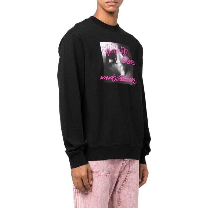Off-White Jerséis de cuello redondo con estampado de letras para hombre, temporada Otoño-Invierno 2022, manga larga, color negro