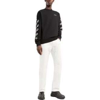 Off-White Jerséis de cuello redondo con estampado de logotipo de cadena para hombre FW22, corte holgado, color negro