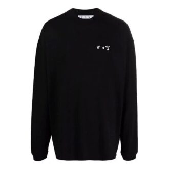Off-White Jerséis de cuello redondo con logo en el pecho para hombre FW21, corte holgado, negro