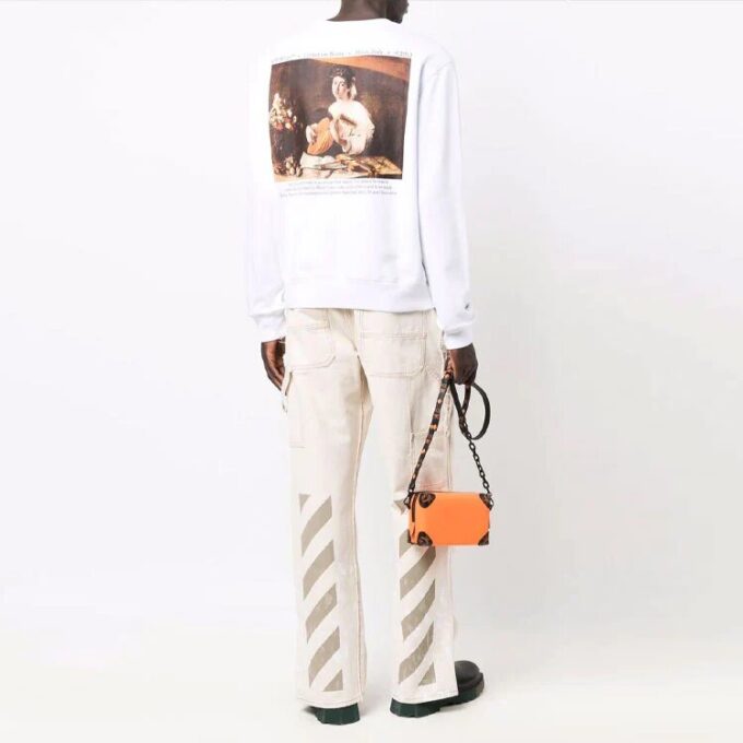 Off-White Jerséis de cuello redondo de manga larga para hombre FW21 con estampado de pintura, color blanco
