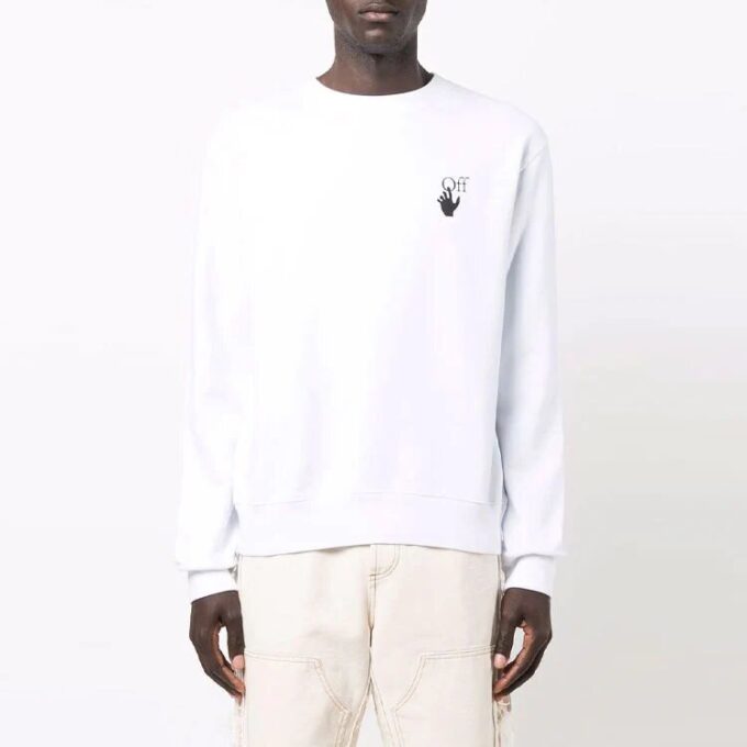 Off-White Jerséis de cuello redondo de manga larga para hombre FW21 con estampado de pintura, color blanco