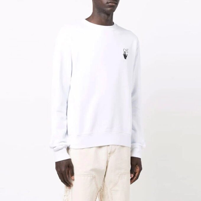 Off-White Jerséis de cuello redondo de manga larga para hombre FW21 con estampado de pintura, color blanco