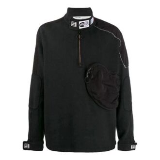 Off-White Jerséis de felpa con media cremallera y detalle de bolsillo para hombre FW21, corte holgado, negro