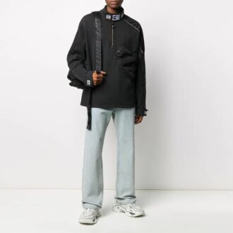 Off-White Jerséis de felpa con media cremallera y detalle de bolsillo para hombre FW21, corte holgado, negro