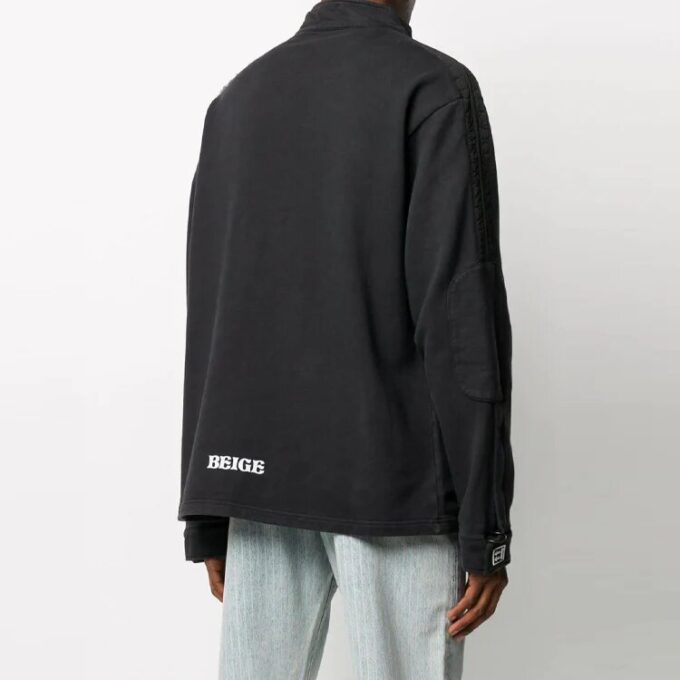 Off-White Jerséis de felpa con media cremallera y detalle de bolsillo para hombre FW21, corte holgado, negro