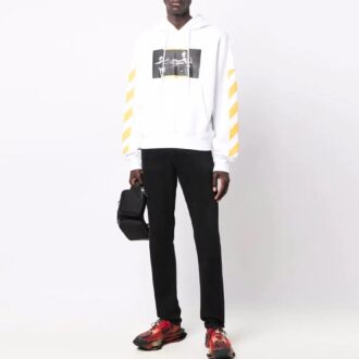 Off-White Jerséis de hombre FW21 con estampado de la pintura Caravaggio, corte holgado, color blanco