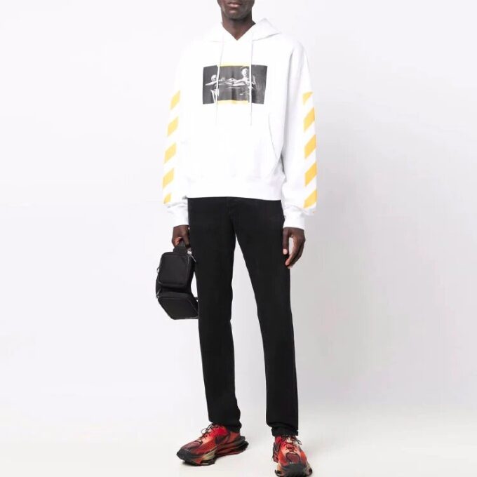 Off-White Jerséis de hombre FW21 con estampado de la pintura Caravaggio, corte holgado, color blanco