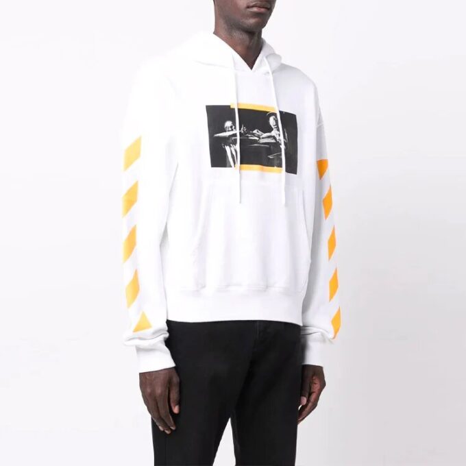 Off-White Jerséis de hombre FW21 con estampado de la pintura Caravaggio, corte holgado, color blanco