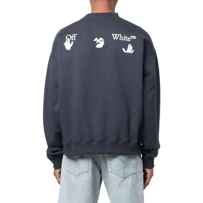 Off-White Jerséis de hombre TM22 de color liso con estampado de letras, cuello redondo y manga larga, versión azul