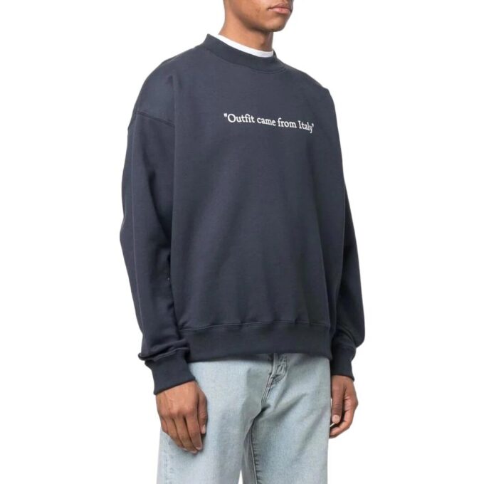 Off-White Jerséis de hombre TM22 de color liso con estampado de letras, cuello redondo y manga larga, versión azul