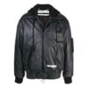 Off-White Men’s Logo Printing Pattern Leather Aviator Jacket Black