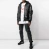 Off-White Men’s Logo Printing Pattern Leather Aviator Jacket Black