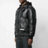 Off-White Men’s Logo Printing Pattern Leather Aviator Jacket Black