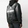 Off-White Men’s Logo Printing Pattern Leather Aviator Jacket Black