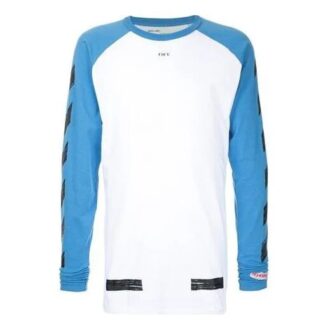 Off-White Men’s Raglan Sleeve Colorblock Paint Arrow Long Sleeve Colorblock T-Shirt