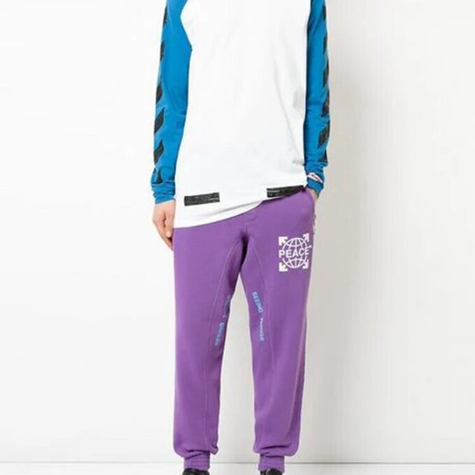 Off-White Men’s Raglan Sleeve Colorblock Paint Arrow Long Sleeve Colorblock T-Shirt
