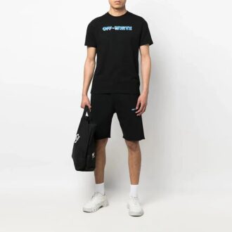 Off-White Pantalones Cortos Casuales Rectos con Estampado de Flecha y Logotipo para Hombre, Temporada Primavera-Verano 2022, Corte Holgado, Negro