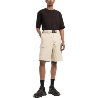 Off-White Pantalones Cortos de bermuda minimalistas de cintura alta para hombre, color liso, colección primavera-verano 2022, color beige