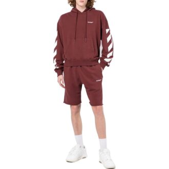 Off-White Pantalones Cortos deportivos de hombre FW22 con estampado de logotipo a rayas, versión roja