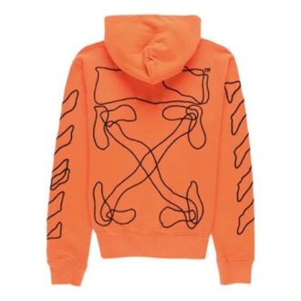 Off-White Pantalones cortos deportivos para hombre con logotipo en la cintura, diseño abstracto de Arrows, corte ajustado, efecto desgastado y bordado geométrico, color naranja