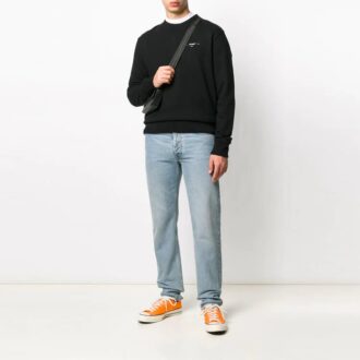 Off-White Pantalones de hombre de manga larga con estampado de letras, corte holgado, color negro