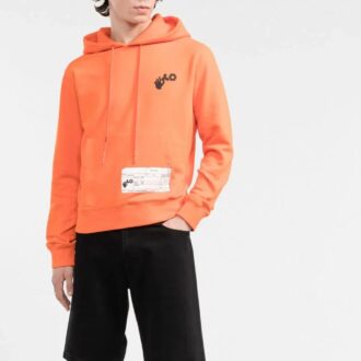 Off-White Pantalones de hombre estampados con capucha, cordón y manga larga, corte ajustado, color naranja