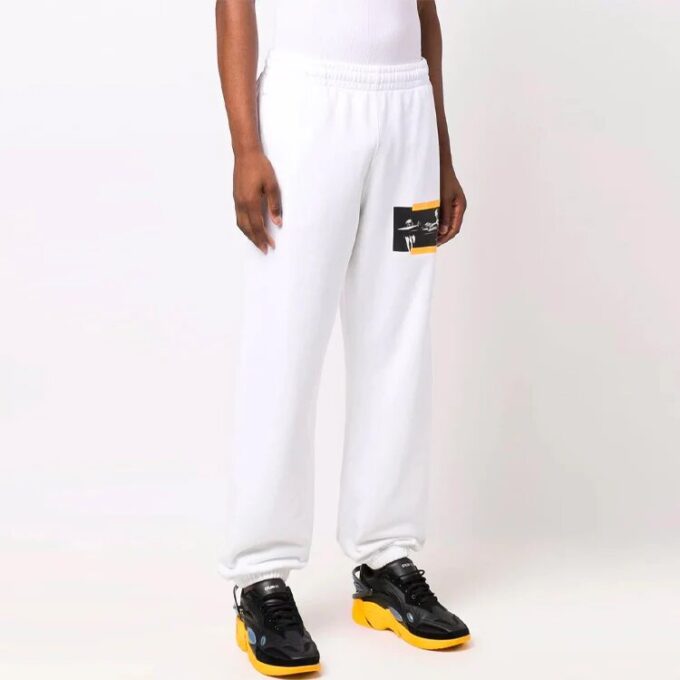 Off-White Pantalones deportivos/pantalones/joggers para hombre FW21 con estampado de la pintura Caravaggio, blancos